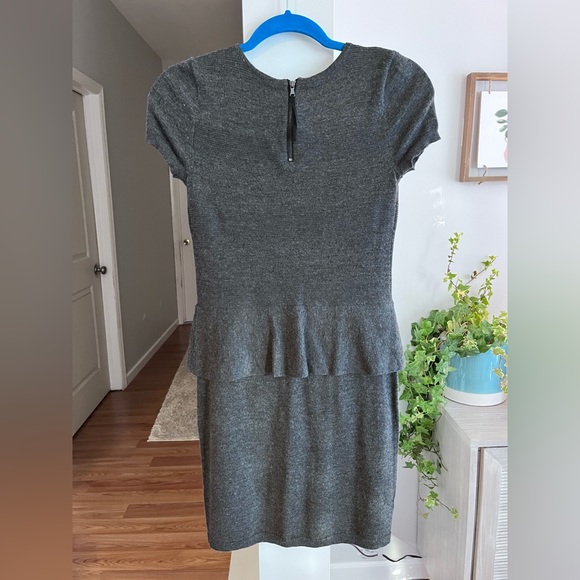 LOFT Gray Short Sleeve Wool Blend Peplum Mini Dress - Picture 2 of 6
